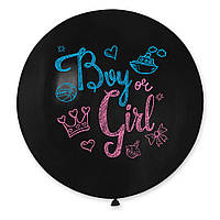 Латексный шар пастель Черный 31"/14 GEMAR G220 с принтом Boy or Girl ТМ Star"