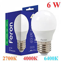Світлодіодна лампа Feron LB-745 G45 230v 6w 2700К Е27 білий теплий світло