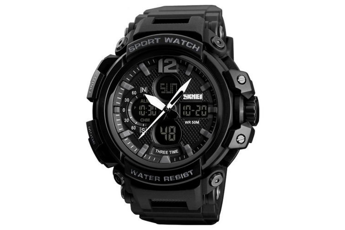 Чоловічий наручний електронний годинник Skmei 1343 All Black спортивний водостійкий кварцовий годинник