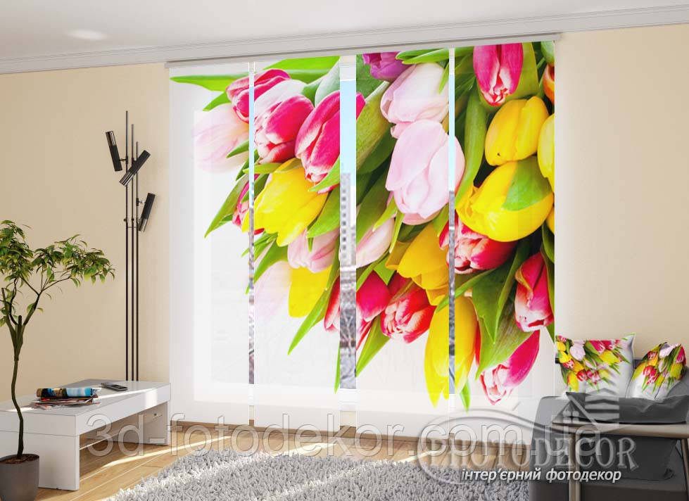 Японські фото штори "Букети різнокольорових тюльпанів" - Будь-який розмір. Читаємо опис!, фото 1
