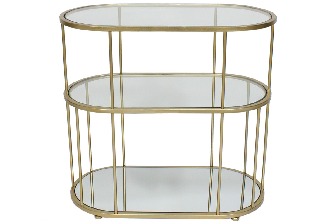 Стіл металевий зі стільницею з сірого загартованого скла 60см, колір - золото, фото 1