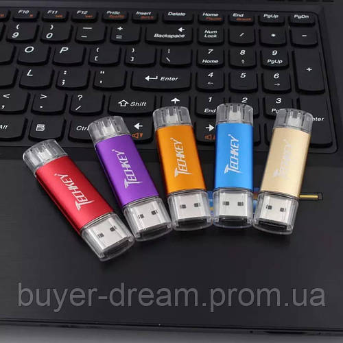 USB флешка 32 GB.TECHKEY. Двухстороння. USB + Micro USB 2,0 Золотой (ID ...
