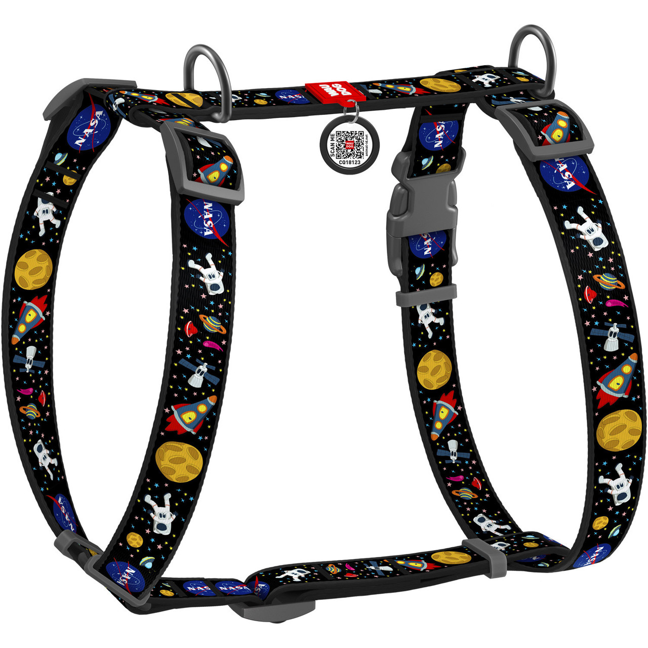 Шлея L 60-100 см анатомічна H-подібна WAUDOG Nylon з QR паспортом, "NASA" для собак, фото 1