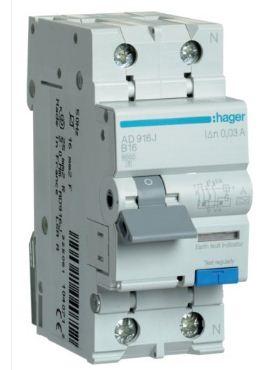 Диференційний автомат Hager 1+N B16/30mA 6кA,тип AD916J, фото 1