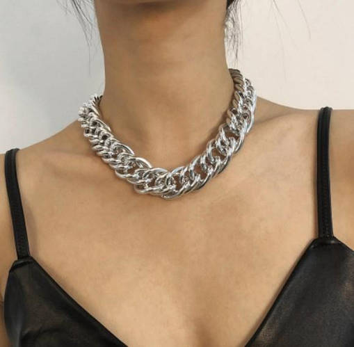 Массивная серебристая цепь на шею, цепочка на шею, бижутерия, украшение ...