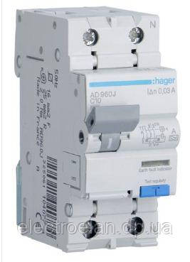 Диференційний автомат Hager 1+N C10/30mA 6кA,тип AD960J