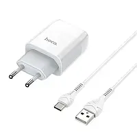 Сетевое зарядное устройство на 2 USB порта + кабель Type-C в комплекте. Носо