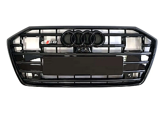 Решітка радіатора Audi A6 C8 стиль S6 (чорний глянц) під дістронік