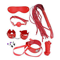 Набір стартового набору Mai BDSM Nº 75 Червоний: годинник, глії, наручники, маска, комір, мотузка, затискачі