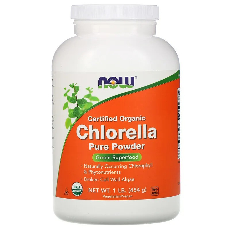 Хлорела NOW Foods "Certified Organic Chlorella Pure Powder" натуральна, у порошку (454 г)