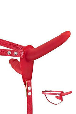 Подвійний страпон Fetish Tentation Strap-On with Double Dildo Red, фото 2