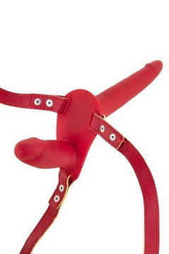 Подвійний страпон Fetish Tentation Strap-On with Double Dildo Red, фото 2