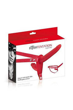 Подвійний страпон Fetish Tentation Strap-On with Double Dildo Red, фото 2