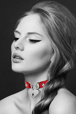 Чокер з замочком-сердечком Bijoux Pour Toi - HEART LOCK Red, екошкіра, фото 2