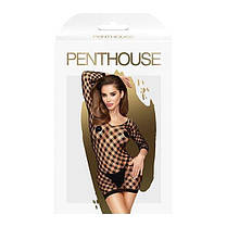 Міні-плаття з геометричною сіточки з довгими рукавами Penthouse - Passion Goddess Black S / L, фото 2
