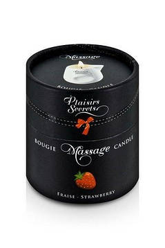 Масажна свічка Plaisirs Secrets Strawberry (80 мл) подарункова упаковка, керамічну посудину, фото 2