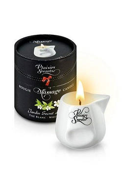 Масажна свічка Plaisirs Secrets White Tea (80 мл) подарункова упаковка, керамічну посудину, фото 2