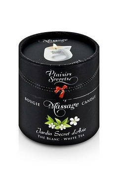 Масажна свічка Plaisirs Secrets White Tea (80 мл) подарункова упаковка, керамічну посудину, фото 2