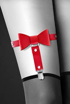 Гартер на ногу Bijoux Pour Toi - WITH BOW Red, сексуальна підв'язка з бантиком, екошкіра, фото 2