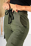 Джогери жіночі брюки з стрейч-котону, приталені жіночі штани бордові з кишенями VS 1087, фото 4