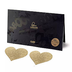 Пестіс - стикини Bijoux Indiscrets - Flash Heart Gold, наклекі на соски, фото 2