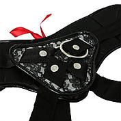 Труси для страпона Sportsheets - SizePlus Grey & Black Lace Corsette, широкий пасок, бант, мереживо, фото 3