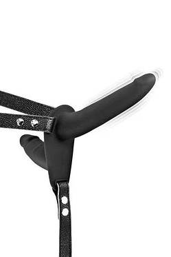 Подвійний страпон з вібрацією Fetish Tentation Vibrating Strap-On with Double Dildo Black, фото 2