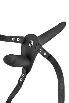 Подвійний страпон з вібрацією Fetish Tentation Vibrating Strap-On with Double Dildo Black, фото 2