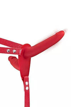 Подвійний страпон з вібрацією Fetish Tentation Vibrating Strap-On with Double Dildo Red, фото 2