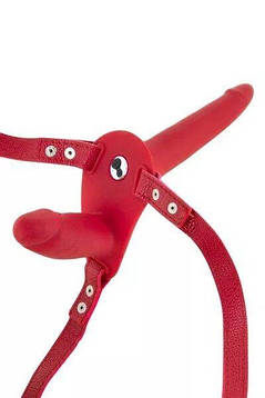 Подвійний страпон з вібрацією Fetish Tentation Vibrating Strap-On with Double Dildo Red, фото 2