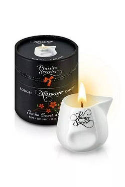 Масажна свічка Plaisirs Secrets Red Wood (80 мл) подарункова упаковка, керамічну посудину, фото 2