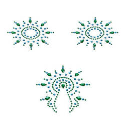 Пестіс з кристалів Petits Joujoux Gloria set of 3 - Green / Blue, прикраса на груди і вульву, фото 2