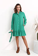 Женское зеленое платье - рубашка на пуговицах с поясом 3226-01