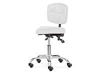 Удобный стул седло для мастера косметологический стульчик со спинкой на колесах стулья мастера тату B.S.7003 Белый