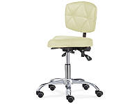 Удобный стул седло для мастера косметологический стульчик со спинкой на колесах стулья мастера тату B.S.7003 Бежевый