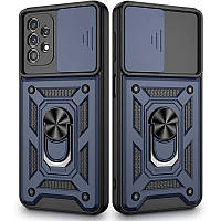 Чохол для Samsung Galaxy A13 5G / самсунг А13 протиударний бампер з захисною шторкою для камери і кільцем тримачем (Синій)