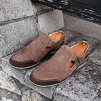 Коричневые мокасины туфли мужские летние из нубука Kadar. Легкие мужские туфли летние из нубука Кадар