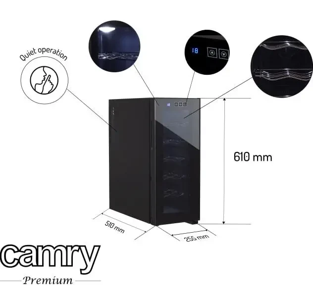 Винный холодильник с подсветкой на 12 бутылок Camry CR 8068 33 л - фото 6 - id-p1343089795