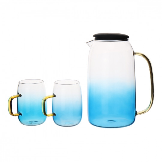 Набір  глечик 1.5 л. і 2 кухлі 280 мл.  скло (8919-013)8919-013)