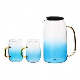 Набір  глечик 1.5 л. і 2 кухлі 280 мл.  скло (8919-013)8919-013)