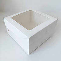 Коробка картонная белая для бенто торта 16х16х9 см. (с окошком)