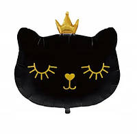 Фольгированная фигура "Кошечка с короной чёрная" 54х48см Китай