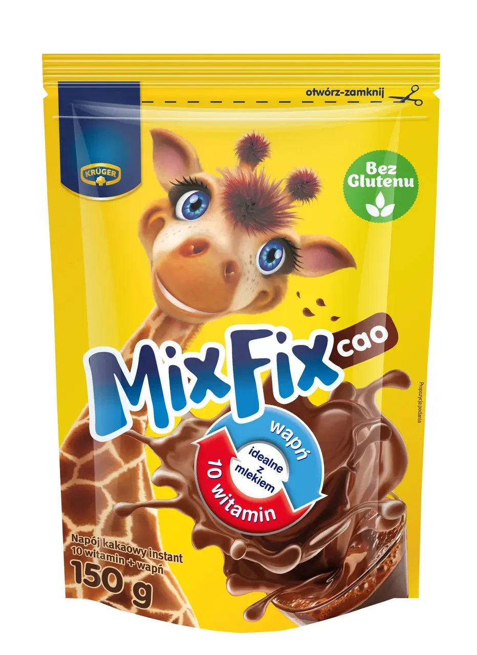 Какао напій гранульований розчинний Mix Fix Kruger, 150 г для дітей, БЕЗ ГЛЮТЕНУ