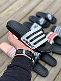 Шльопанці чоловічі Adidas капці адідас чорні з білим шльопанці сланці, фото 3