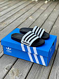 Шльопанці чоловічі Adidas капці адідас чорні з білим шльопанці сланці, фото 7