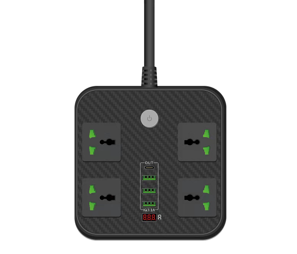 Сетевой фильтр ТВ-Т90, 4 розетки + 3 USB, 2 м, сечение 3х0,75мм, 3000W, Black, Box