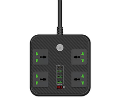 Сетевой фильтр ТВ-Т90, 4 розетки + 3 USB, 2 м, сечение 3х0,75мм, 3000W, Black, Box