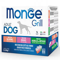 MONGE Монж Dog GRILL MIX Набор влажного корма для собак,ягненок,свинина, лосось, 1.2 кг