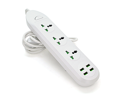 Сетевой фильтр ТВ-Т16mini, 3 розетки + 4 USB, 2 м, сечение 3х0,75мм, 3000W, White, Box