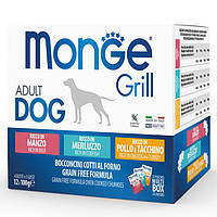 MONGE Монж Dog GRILL MIX Набор влажного корма для собак, индейка, курица, говядина,1.2 кг